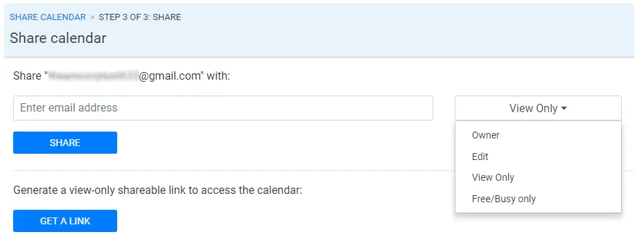 SyncGene calendar sharing permissions interface